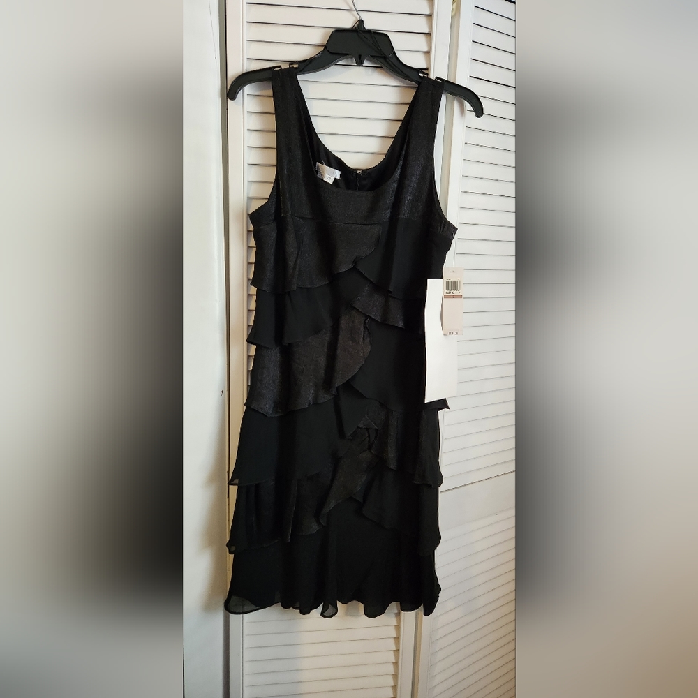NWT London Times shimmer waterfall LBD Little Black Cocktail Dress Size 12